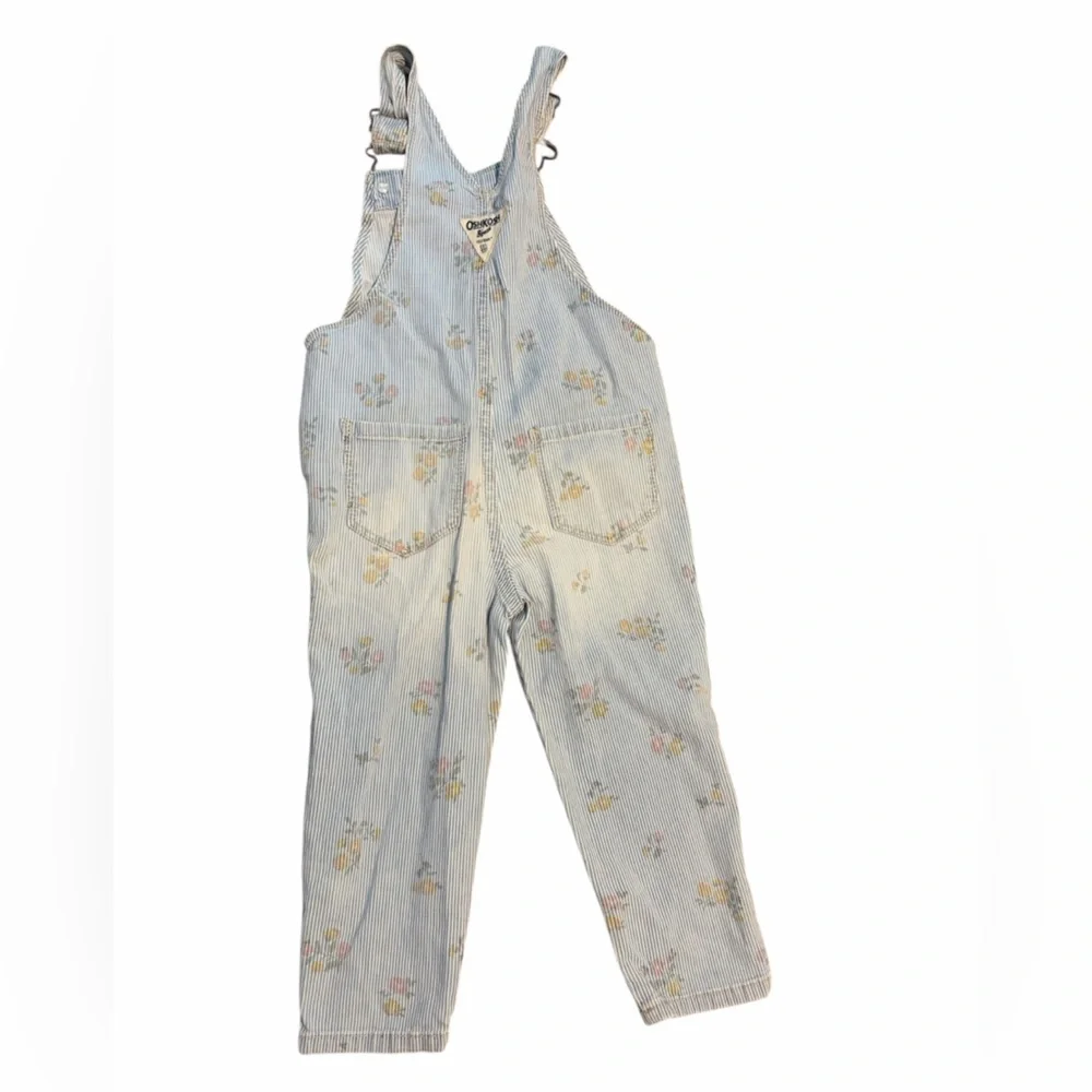 OshKosh B'gosh Light Blue Striped Overalls with Pastel Floral Print